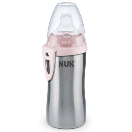 NUK Active Cup Trinklernflasche, auslaufsicher hochwertiger Edelstahl 215ml, 12+Monate rosa