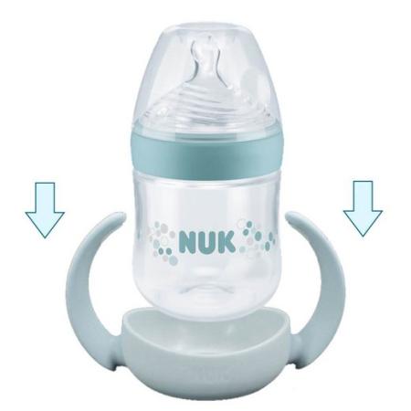 NUK Nature Sense Babyflasche und Tragegriffe SET 150 ml 0-6 Monate grün