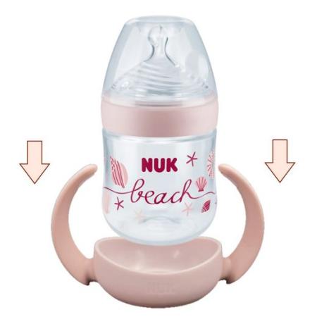 NUK Nature Sense Babyflasche und Tragegriffe SET 150 ml 0-6 Monate rosa