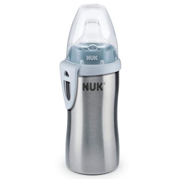 NUK Active Cup Trinklernflasche, auslaufsicher hochwertiger Edelstahl 215ml, 12+Monate blau