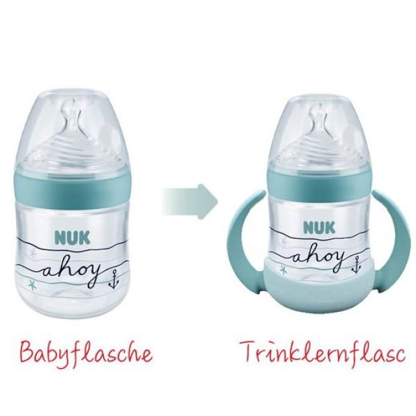 NUK Nature Sense Babyflasche und Tragegriffe SET 150 ml 0-6 Monate grün