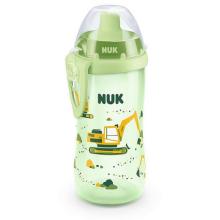 NUK Flexi Cup Trinklernflasche mit Trinkhalm, 300ml, 12+ Monate, Bagger (grün)