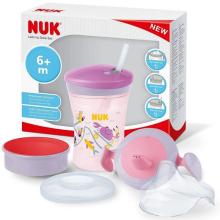 NUK 3-in-1 Trinklernset mit Schnabeltasse(6+M),Magic Cup 360° Trinklernbecher(8+M) & Action Cup Trinkflasche Kinder(12+M) 230ml Mädchen (Rosa)